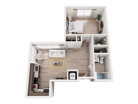 Floor plan for 1 bed, 1 bath, 735 sqft